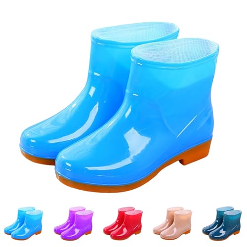 MJGkhiy Regenstiefel Damen Niedrig Regen Schuhe Wasserdicht Bunt Rutschfest Gummistiefel Bequeme Gartenschuhe Elegant Leicht Rain Boots Wellies, blau, 38 EU von MJGkhiy