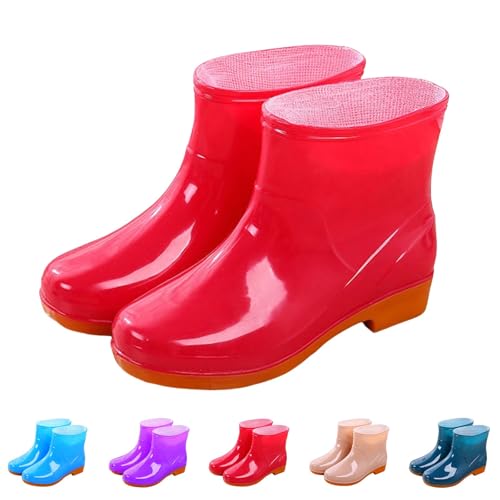 MJGkhiy Regenstiefel Damen Niedrig Regen Schuhe Wasserdicht Bunt Rutschfest Gummistiefel Bequeme Gartenschuhe Elegant Leicht Rain Boots Wellies, rot, 39 EU von MJGkhiy