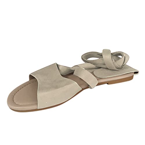 MJGkhiy Sandalen Damen Sommer 2023 Strand Böhmische Sandale Sandale Flache Sklave Sandalen Damen Trekking Flach Absatz Flip Flops Casual Strandschuhe, Khaki, 36 EU von MJGkhiy