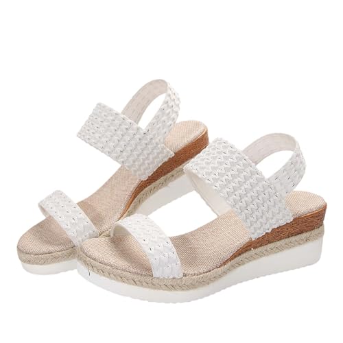 MJGkhiy Sandalen Damen Sommer Angebot Keilabsatz Mode Plateau Sandalen Bohemia Riemen Knöchel Platform Sandale Angebot Abend Wedge High Heels Strand Elegante Sandalen Sommer 2024, Weiß, 42 EU von MJGkhiy