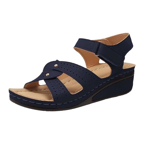MJGkhiy Sandalen Damen Sommer Keilabsatz Elegant Offene Zehe Mode Schuhe Open Casual Bequeme Sandalen Slingback Wedge Sandalen Damen Zeremonie Bequem, blau, 41 EU von MJGkhiy