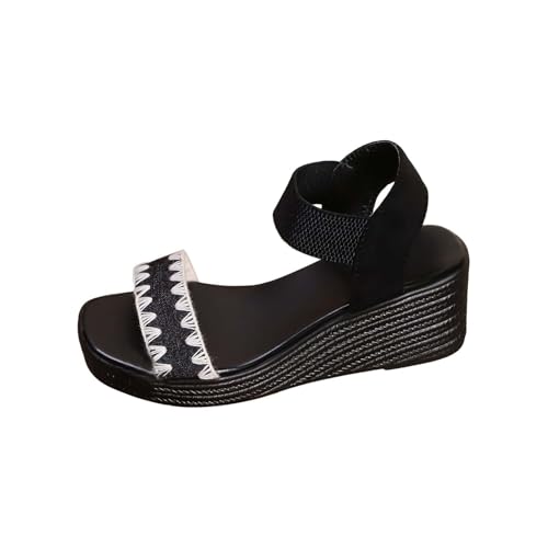 MJGkhiy Sandalen Damen Sommer Keilabsatz Elegant Offene Zehe Wedge Sandals Schmuck Riemen Knöchel Orthopädische Sandale Mode Party Schuhe Absatz Angebot Zeremonie Abend Sandalen Plateau Braut, Schwarz von MJGkhiy