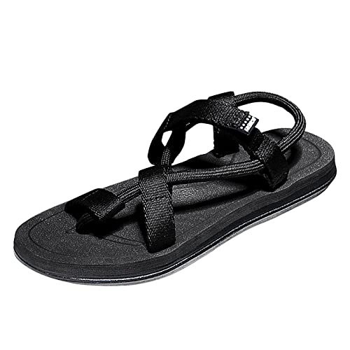 MJGkhiy Sandalen Herren Sommer Bequeme Atmungsaktive Gummisandalen Strandsandalen Lässig Rutschfest Sandalen Flip Flops Leder Sandale Mit Rissen Fischer Römische Sandalen, Schwarz , 45 EU von MJGkhiy