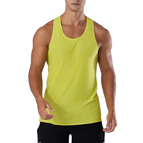 MJGkhiy Tanktop Fitnessstudio Herren Baumwolle Atmungsaktiv Training Fitness T-Shirt Gym Shirts Basketball Muskel Trikot Running Tanktop Ärmelloses T-Shirt Sport Tank Top Tanktop Gymnastik, gelb, von MJGkhiy