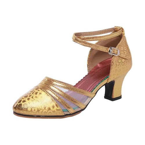 MJGkhiy Tanzschuhe Damen Latein Geschlossene Professionelle High Heels Pumps Kleid Tanzschuhe Ballsaal Party Salsa Tanzübung Performance Schuhe Riemchenpumps Spitze Zehenpartie Bequeme von MJGkhiy