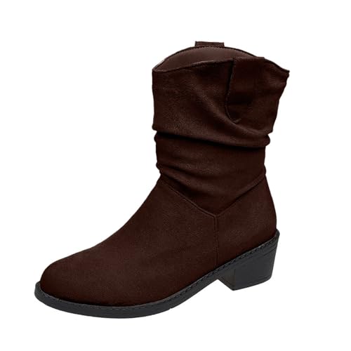 MJGkhiy Texani Cowboy Damenstiefel mit Blockabsatz Western Winterstiefel Chelsea Boots Bequeme Camperos Stiefel Spitze Wildleder Stiefel Braun, braun, 38 EU von MJGkhiy