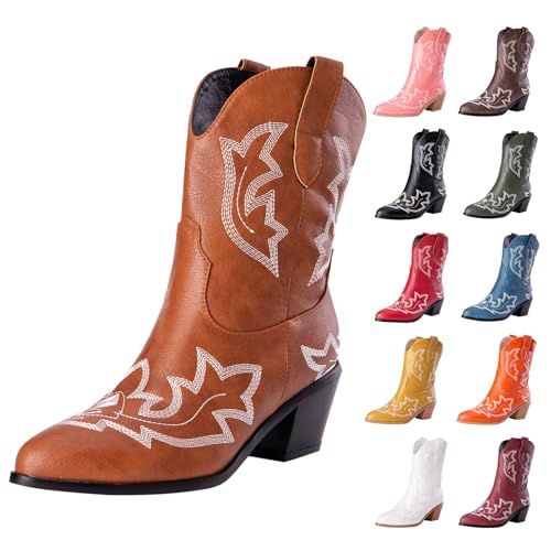 MJGkhiy Texani Cowboy Damenstiefel mit Blockabsatz Wildleder Stiefeletten Spitze Braun Leder Stiefel Schwarz Camperos Stiefeletten Westernstiefel Winterstiefel, braun, 42 EU MJGkhiy Texani Cowboy Damenstiefel mit Blockabsatz Wildleder Stiefeletten Spitze Braun Leder Stiefel Schwarz Camperos Stiefeletten Westernstiefel Winterstiefel, braun, 42 EU von MJGkhiy
