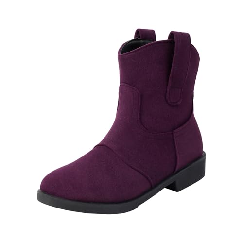 MJGkhiy Texani Cowboy Stiefel Damen Blockabsatz Western Boots Winter Camperos Stiefeletten Braun Wildleder Stiefeletten Spitze Stiefel Bequem, Violetta, 41 EU von MJGkhiy
