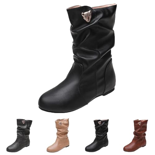 MJGkhiy Texani Cowboy Stiefel Damen Stiefel mit niedrigem Absatz Wildleder Boots Braun Leder Stiefeletten Bequeme Western Stiefel Camperos Stiefeletten Schwarz, Schwarz , 39 EU von MJGkhiy