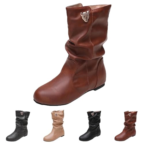 MJGkhiy Texani Cowboy Stiefel Damen Stiefel mit niedrigem Absatz Wildleder Boots Braun Leder Stiefeletten Bequeme Western Stiefel Camperos Stiefeletten Schwarz, braun, 40 EU von MJGkhiy