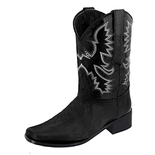 MJGkhiy Texani Damenstiefel Cowboy Boots mit Blockabsatz Wildleder Stiefeletten Spitze Bequeme Camperos Stiefel Schwarz Leder Stiefeletten Western Winterstiefel, Schwarz , 41 EU von MJGkhiy