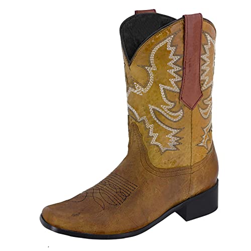 MJGkhiy Texani Damenstiefel Cowboy Boots mit Blockabsatz Wildleder Stiefeletten Spitze Bequeme Camperos Stiefel Schwarz Leder Stiefeletten Western Winterstiefel, gelb, 40 EU von MJGkhiy