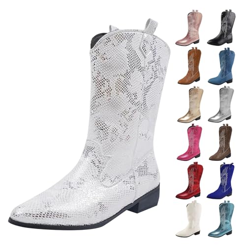 MJGkhiy Texani Damenstiefel Hohe Western Boots mit Absatz Camperos Stiefeletten Spitze Schwarz Cowboy Winterstiefel Wildleder Stiefeletten Leder Stiefel Bequem, Abbrechen, 36 EU von MJGkhiy
