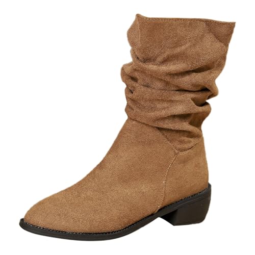 MJGkhiy Texani Damenstiefel Wildleder Boots mit Blockabsatz Camperos Stiefeletten Braun Cowboy Spitzstiefel Winter Stiefeletten Western Stiefel Schwarz, braun, 38 EU von MJGkhiy