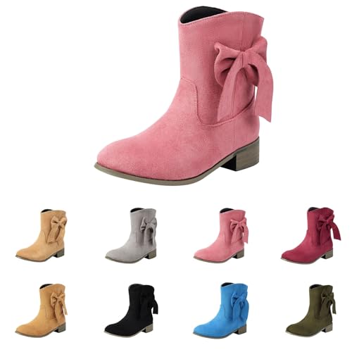 MJGkhiy Texani Damenstiefel Wildleder Stiefel Mit Absatz Camperos Stiefel Spitze Bequeme Cowboy Boots Schwarz Western Stiefeletten Leder Stiefeletten Braun, Rosa, 35 EU von MJGkhiy