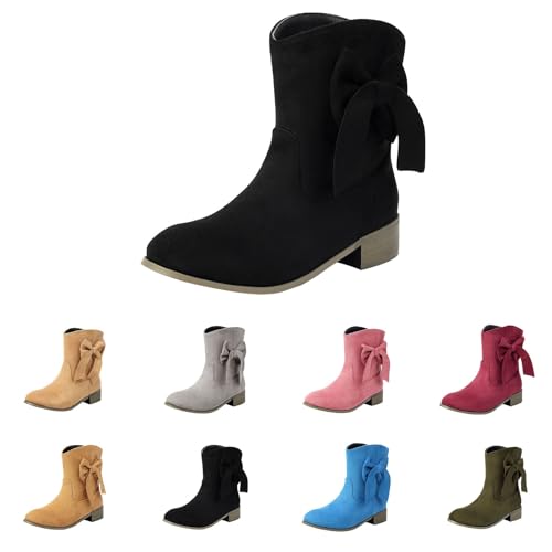 MJGkhiy Texani Damenstiefel Wildleder Stiefel Mit Absatz Camperos Stiefel Spitze Bequeme Cowboy Boots Schwarz Western Stiefeletten Leder Stiefeletten Braun, Schwarz , 37 EU von MJGkhiy