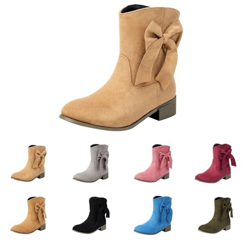 MJGkhiy Texani Damenstiefel Wildleder Stiefel Mit Absatz Camperos Stiefel Spitze Bequeme Cowboy Boots Schwarz Western Stiefeletten Leder Stiefeletten Braun, beige, 34 EU von MJGkhiy