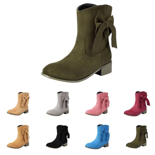 MJGkhiy Texani Damenstiefel Wildleder Stiefel Mit Absatz Camperos Stiefel Spitze Bequeme Cowboy Boots Schwarz Western Stiefeletten Leder Stiefeletten Braun, grün, 48 EU von MJGkhiy