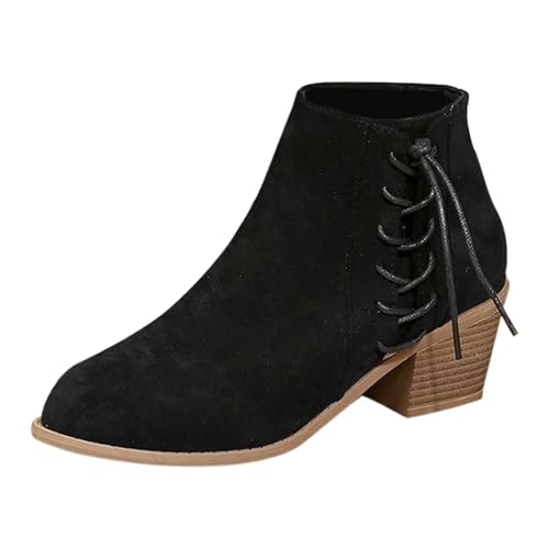 MJGkhiy Texani Stiefel Damen Niedrig Camperos Boots Ankle Cowboy Stiefeletten Wildleder mit Blockabsatz Winter Western Spitzstiefel Schwarz Chelsea Stiefeletten mit Reißverschluss, Schwarz , 40 EU von MJGkhiy