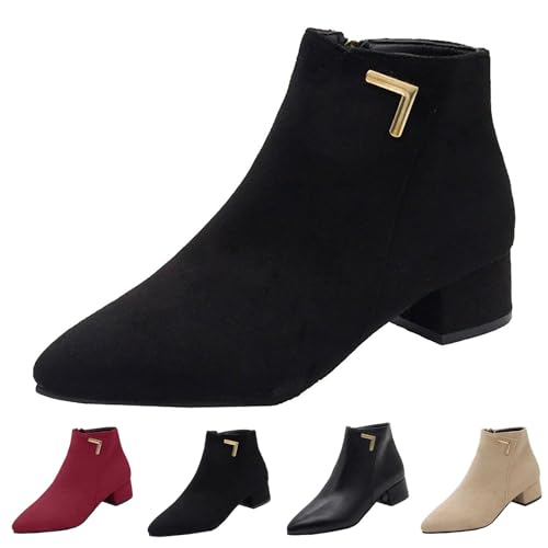 MJGkhiy Texani Stiefel Damen Niedrig Camperos Boots Schwarz Chelsea Stiefeletten mit Blockabsatz Winter Cowboy Wildleder Stiefel mit Reißverschluss Braun Western Stiefel mit Spitze, Schwarz , 35 EU von MJGkhiy