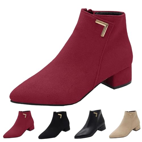 MJGkhiy Texani Stiefel Damen Niedrig Camperos Boots Schwarz Chelsea Stiefeletten mit Blockabsatz Winter Cowboy Wildleder Stiefel mit Reißverschluss Braun Western Stiefel mit Spitze, rot, 42 EU von MJGkhiy