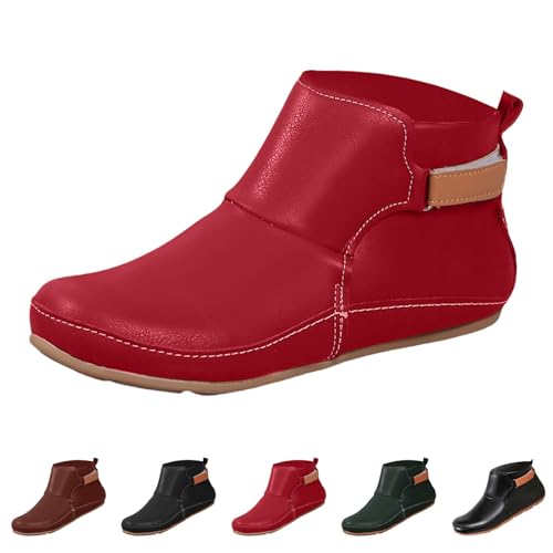 MJGkhiy Texani Stiefel Damen Niedrig Camperos Boots Winter Cowboy Stiefeletten Schwarz Chelsea Stiefel Braun Western Stiefeletten Ankle, rot, 35 EU von MJGkhiy