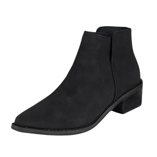 MJGkhiy Texani Stiefel Damen Niedrig Chelsea Boots Ankle Winter Cowboy Stiefeletten mit Absatz Schwarz Western Stiefeletten Wildleder Braun Camperos Stiefel Spitze, Schwarz , 37 EU von MJGkhiy