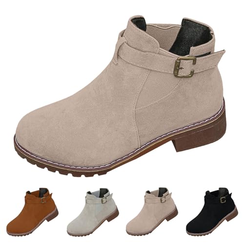 MJGkhiy Texani Stiefel Damen Niedrig Cowboy Stiefel Wildleder Braun Camperos Stiefeletten mit Blockabsatz Schwarz Chelsea Winterstiefel Western Boots Ankle, Rosa, 39 EU von MJGkhiy