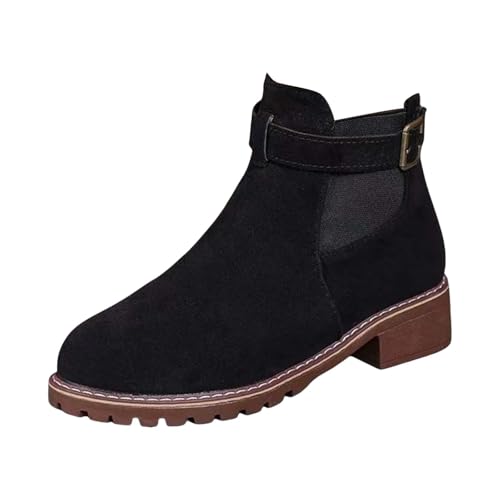 MJGkhiy Texani Stiefel Damen Niedrig Cowboy Stiefel Wildleder Braun Camperos Stiefeletten mit Blockabsatz Schwarz Chelsea Winterstiefel Western Boots Ankle, Schwarz , 42 EU von MJGkhiy