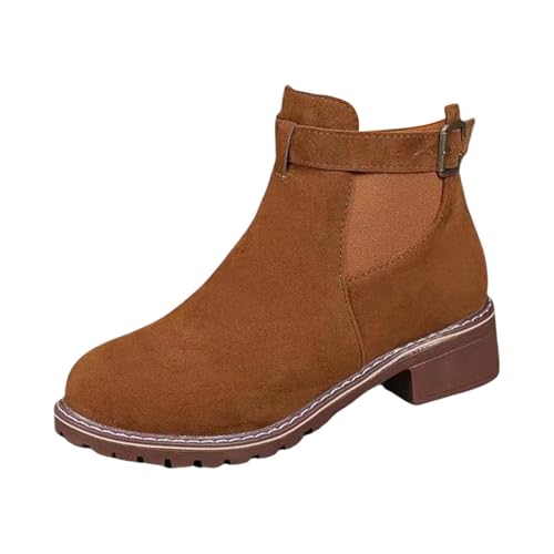 MJGkhiy Texani Stiefel Damen Niedrig Cowboy Stiefel Wildleder Braun Camperos Stiefeletten mit Blockabsatz Schwarz Chelsea Winterstiefel Western Boots Ankle, braun, 39 EU von MJGkhiy