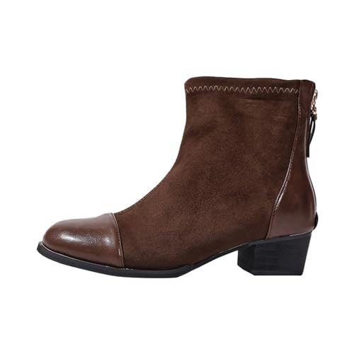 MJGkhiy Texani Stiefel Damen Niedrig Cowboy Stiefel mit Reißverschluss Schwarz Camperos Stiefel mit Blockabsatz Winter Chelsea Stiefeletten Braun Western Boots Ankle, Kaffee, 42 EU von MJGkhiy