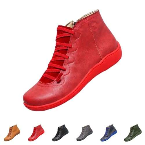 MJGkhiy Texani Stiefel Damen Niedrig Cowboy Stiefeletten Schwarz Chelsea Boots Leder Winter Camperos Trekkingstiefel Braun Western Stiefel mit Reißverschluss, rot, 38 EU von MJGkhiy