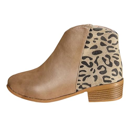 MJGkhiy Texani Stiefel Damen Niedrig Western Stiefeletten Spitze Braun Camperos Stiefeletten mit Blockabsatz Schwarz Cowboy Boots Ankle Winter Chelsea Stiefel mit Reißverschluss, Khaki, 42 EU von MJGkhiy