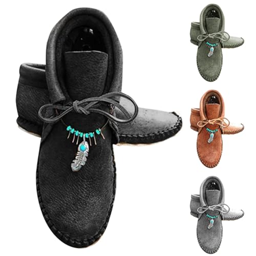 MJGkhiy Texani Stiefel Damen Niedrig Westernstiefel Schwarz Weich Chelsea Herbststiefel Winter Cowboy Stiefeletten Ankle Braun Camperos Boots mit Schnürung, Schwarz , 37 EU von MJGkhiy