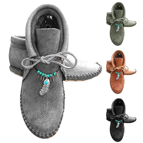 MJGkhiy Texani Stiefel Damen Niedrig Westernstiefel Schwarz Weich Chelsea Herbststiefel Winter Cowboy Stiefeletten Ankle Braun Camperos Boots mit Schnürung, grau, 36 EU von MJGkhiy