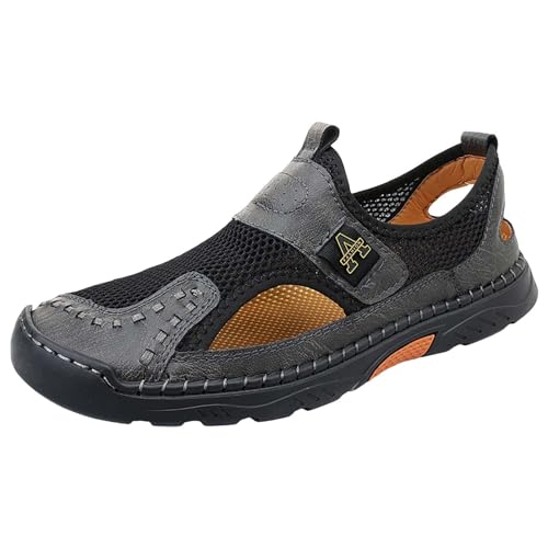 MJGkhiy Trekking Sandalen Herren Leichte Leder Orthopädische Sandalen Strand Sandalen Casual Rutschfeste Sandalen Leder Hausschuhe Hausschuhe Sommerschuhe Outdoor Angebot Sandalen Flip-Flops, grau, 47 von MJGkhiy