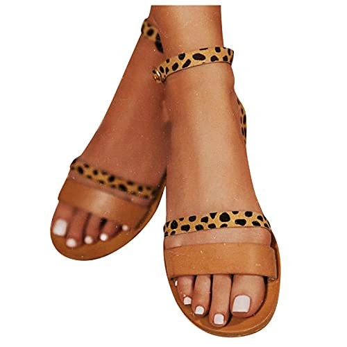 Sandalen Damen Flache Sommer Rome Beach Shoes Bohemia Rom Casual Schuhe Damen Sandalen mit Strass Weiche Sohle Peep Toe Sandalen Flach Absatz Schuhe, braun, 41 EU von MJGkhiy