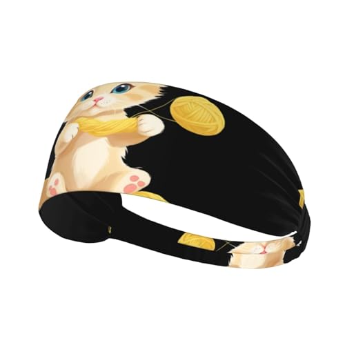 Elastisches Sport-Stirnband, Haarband, MJHKXLJ Kätzchen, spielt mit Garnkugeln, bedruckt, Spandex, weich, atmungsaktiv, schnell trocknend von MJHKXLJ