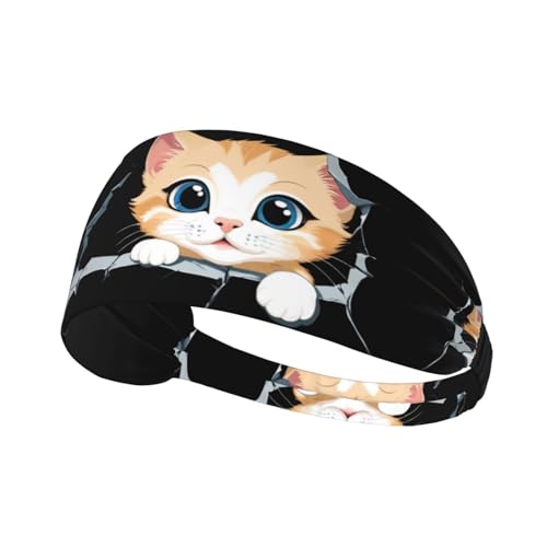 Elastisches Sport-Stirnband, Haarband, MJHKXLJ Kätzchen in der rissigen Wand, bedruckt, Spandex, weich, atmungsaktiv, schnell trocknend von MJHKXLJ