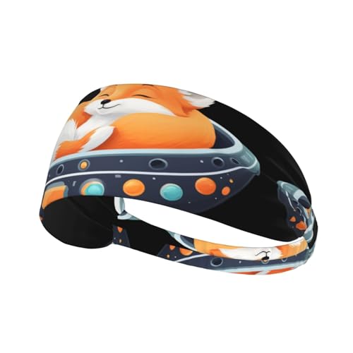 Elastisches Sport-Stirnband, Haarband, MJHKXLJ Little Fox, schlafend auf dem Raumschiff, bedruckt, Spandex, weich, atmungsaktiv, schnelltrocknend von MJHKXLJ