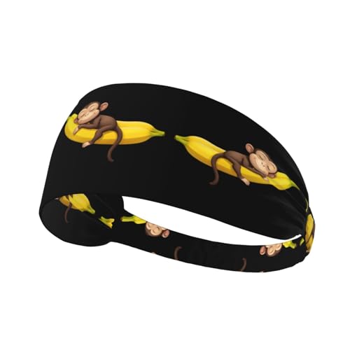 Elastisches Sport-Stirnband, Haarband, MJHKXLJ Little Monkey, schlafend auf einer Banane, bedruckt, Spandex, weich, atmungsaktiv, schnell trocknend von MJHKXLJ