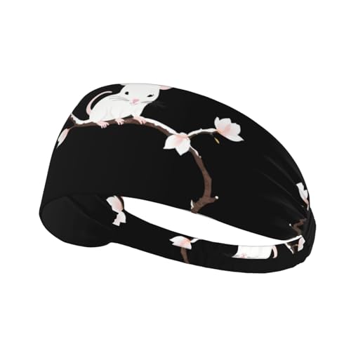 Elastisches Sport-Stirnband, Haarband, MJHKXLJ Little Mouse auf Magnolienzweig, bedruckt, Spandex, weich, atmungsaktiv, schnelltrocknend von MJHKXLJ