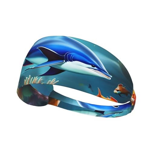 Elastisches Sport-Stirnband, Haarband, MJHKXLJ Unterwasserwelt, Fisch-Delphi-Druck, Spandex, weich, atmungsaktiv, schnelltrocknend von MJHKXLJ