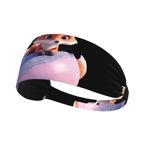 Elastisches Sport-Stirnband, Haarband, MJHKXLJ kleiner Fuchs auf dem rosa Planeten, bedruckt, Spandex, weich, atmungsaktiv, schnelltrocknend von MJHKXLJ