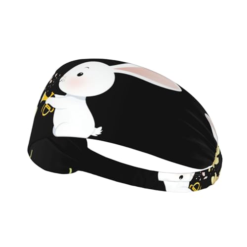 Elastisches Sport-Stirnband, Haarband, MJHKXLJ kleines Kaninchen, Trompete, Blumendruck, Spandex, weich, atmungsaktiv, schnelltrocknend von MJHKXLJ