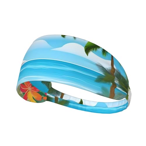 Elastisches Sport-Stirnband, Haarband, MJHKXLJ mit tropischem Ozean, Strand, bedruckt, Spandex, weich, atmungsaktiv, schnell trocknend von MJHKXLJ