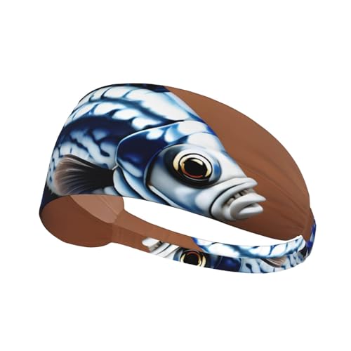 Elastisches Sport-Stirnband, MJHKXLJ USA, Knochenfisch-Druck, Spandex, weich, atmungsaktiv, schnell trocknend von MJHKXLJ