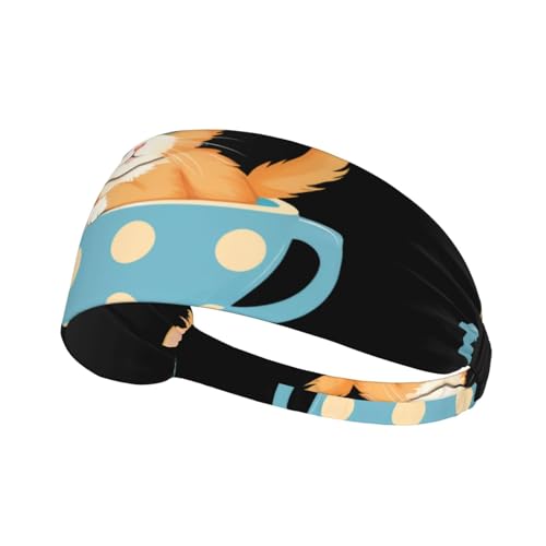 Elastisches Sport-Stirnband, MJHKXLJ kleine orangefarbene Katze in einer gepunkteten Tasse, bedruckt, Spandex, weich, atmungsaktiv, schnell trocknend von MJHKXLJ