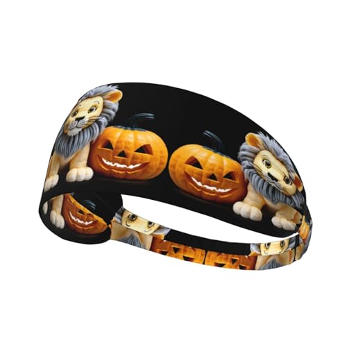 Elastisches Sport-Stirnband, MJHKXLJ süßer Löwe und Halloween-Kürbisdruck, Spandex, weich, atmungsaktiv, schnell trocknend von MJHKXLJ