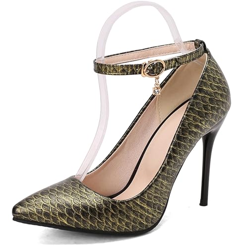 MJIASIAWA Abend Stiletto Damen Pointed Toe High Schuhe Elegant Knöchelriemchen Damen Formal Snakeskin Pumps Gold Gr 40.5 EU/42 Asiatisch MJIASIAWA Abend Stiletto Damen Pointed Toe High Schuhe Elegant Knöchelriemchen Damen Formal Snakeskin Pumps Gold Gr 40.5 EU/42 Asiatisch von MJIASIAWA